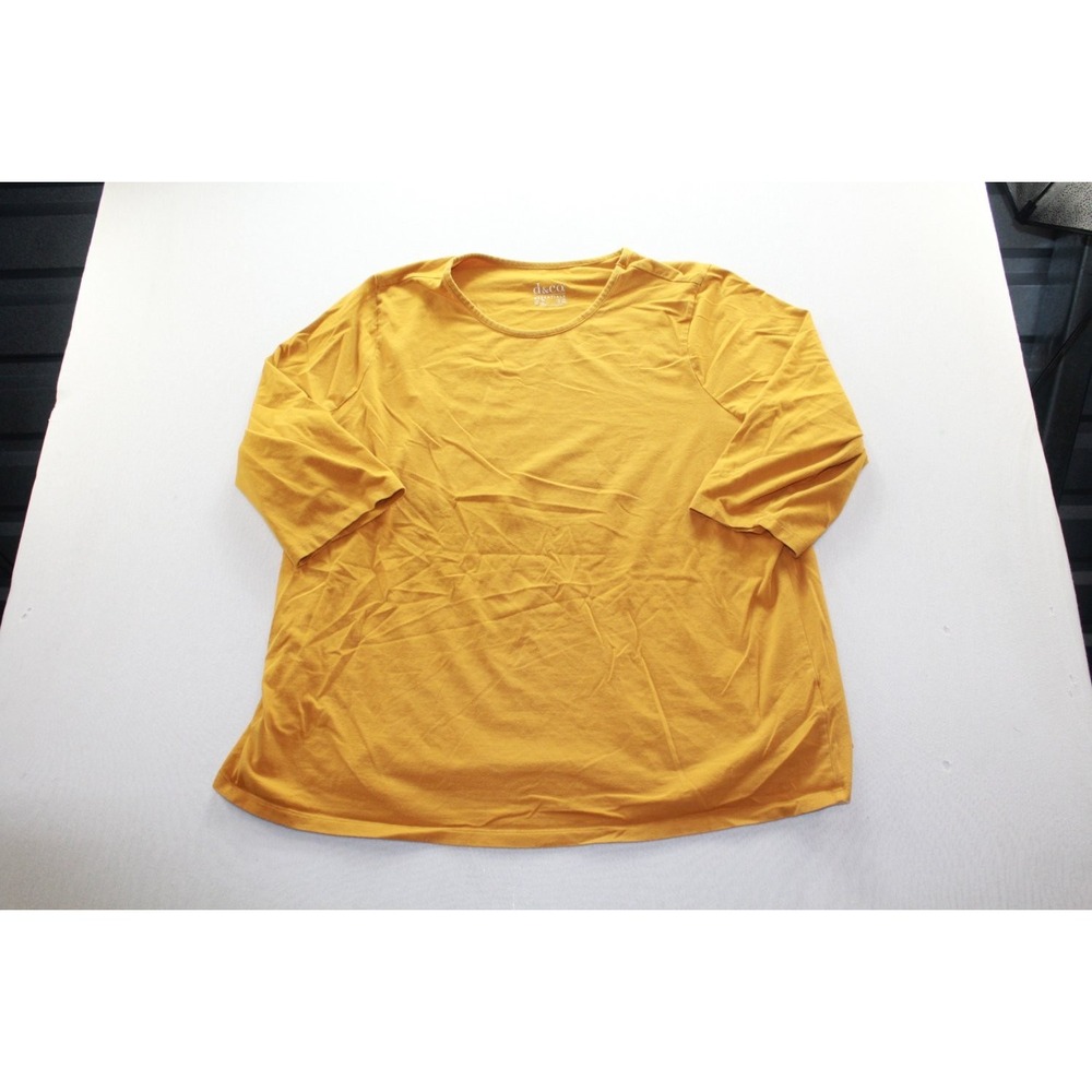 D&Co T-Shirt Womens 2X Mustard Yellow Good 3/4 Sleeve Essentials Round Neck